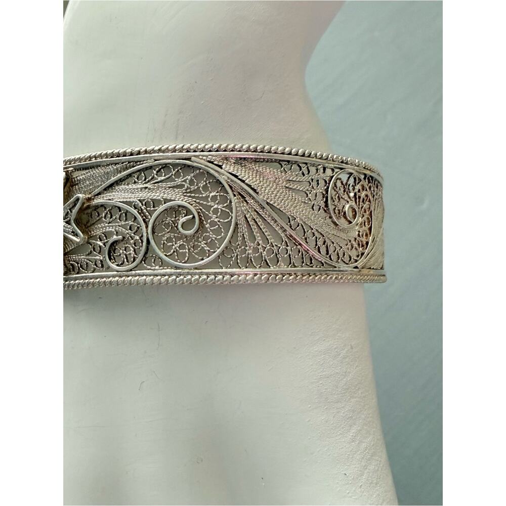 925 Sterling Silver Cuff Maltese cross filigree cuff bracelet - Picture 4 of 13